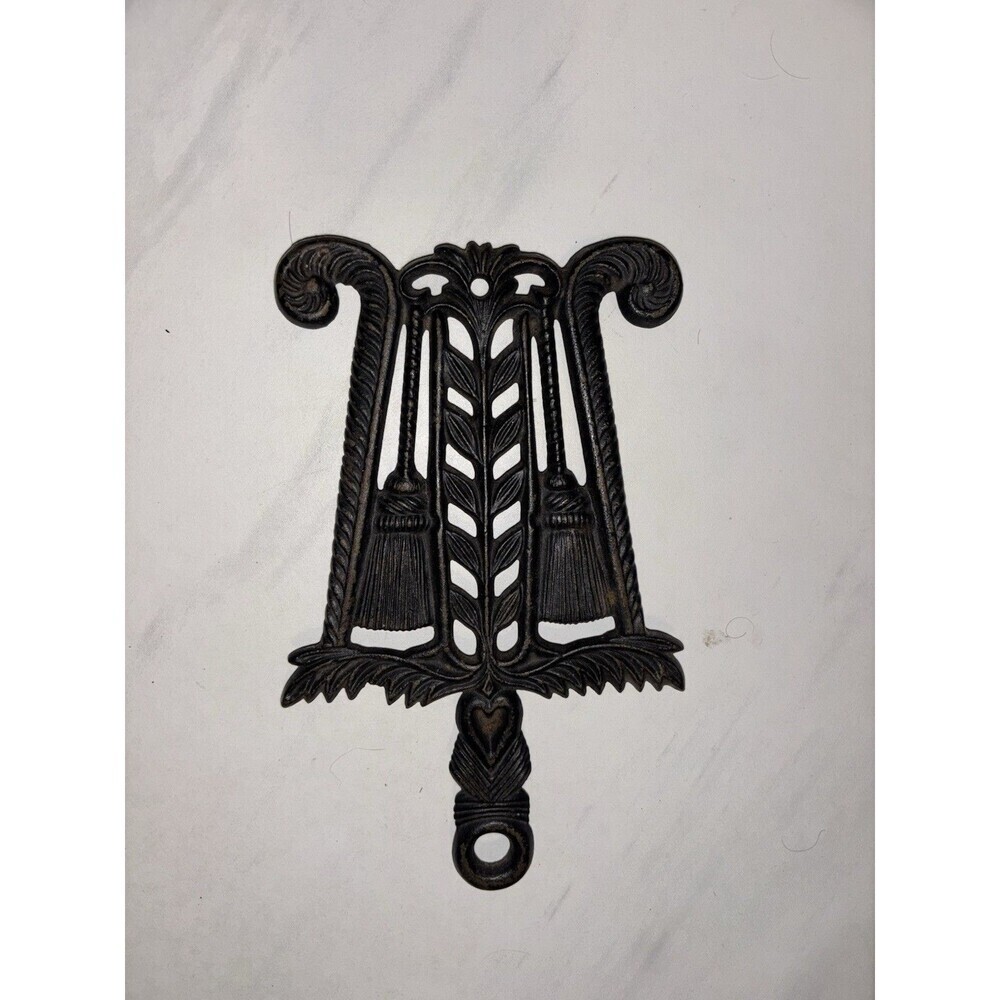 Vintage JZH Cast Iron Trivet Broom Wheat Scroll John Zimmerman Harner 1951 10